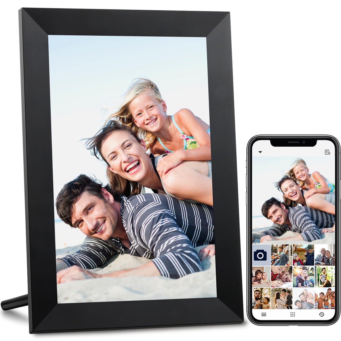 AEEZO 10.1 inch WiFi Digital Picture Frame,1280x800 IPS Touchscreen Electronic Photo Frame,32GB Storage,Auto Rotation,Supports Micro SD Card
