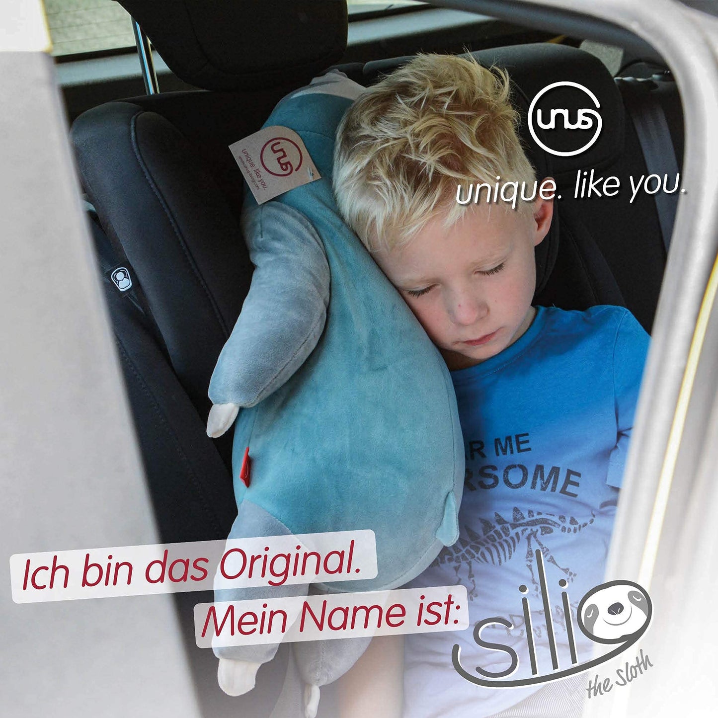 UNUS Sloth Plush Pillow, 50 cm, Turquoise, Side Sleeper Pillow soft and fluffy, Nursing Pillow, Pregnancy Pillow