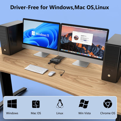 8K@30Hz KVM switch for 2 PCs and 2 monitors, 4K@144Hz dual monitor KVM switch with DisplayPort for 2 PCs, 2 monitors, and 4 USB 3.0 devices, includes DP+USB cable and desktop controller.