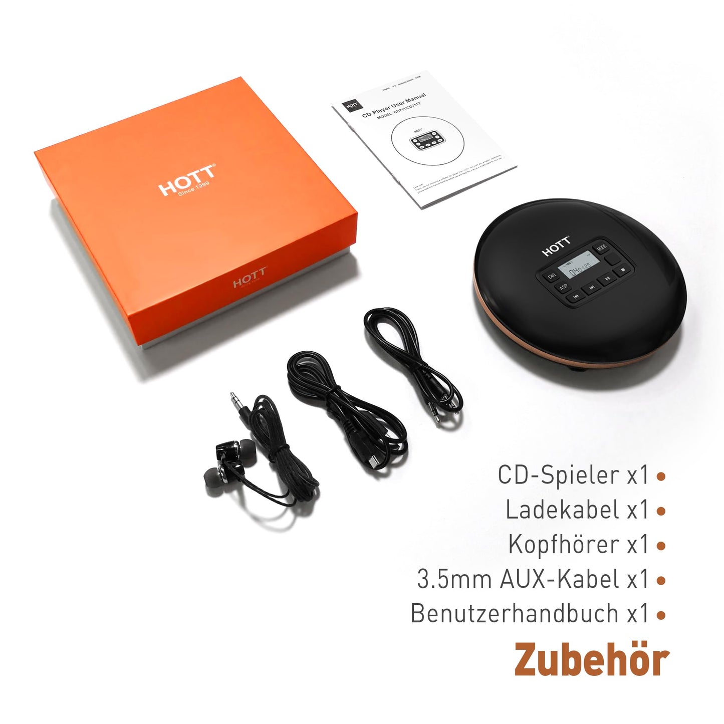 CD611 Portable CD Player with LCD Display Stereo Headphones, Anti-Skip/Anti Shock Protection, Discman CD Player, Portable CD Player with Headphone Audio/USB Cable for Car Home Travel (Black)