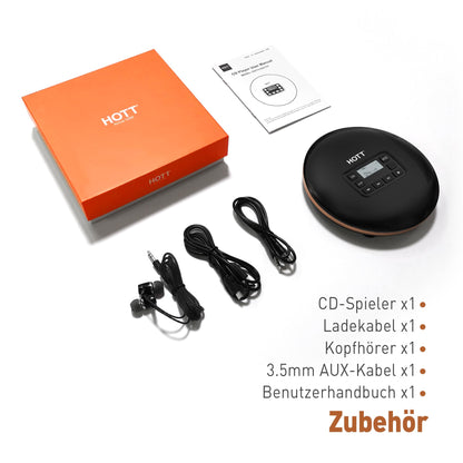 CD611 Portable CD Player with LCD Display Stereo Headphones, Anti-Skip/Anti Shock Protection, Discman CD Player, Portable CD Player with Headphone Audio/USB Cable for Car Home Travel (Black)