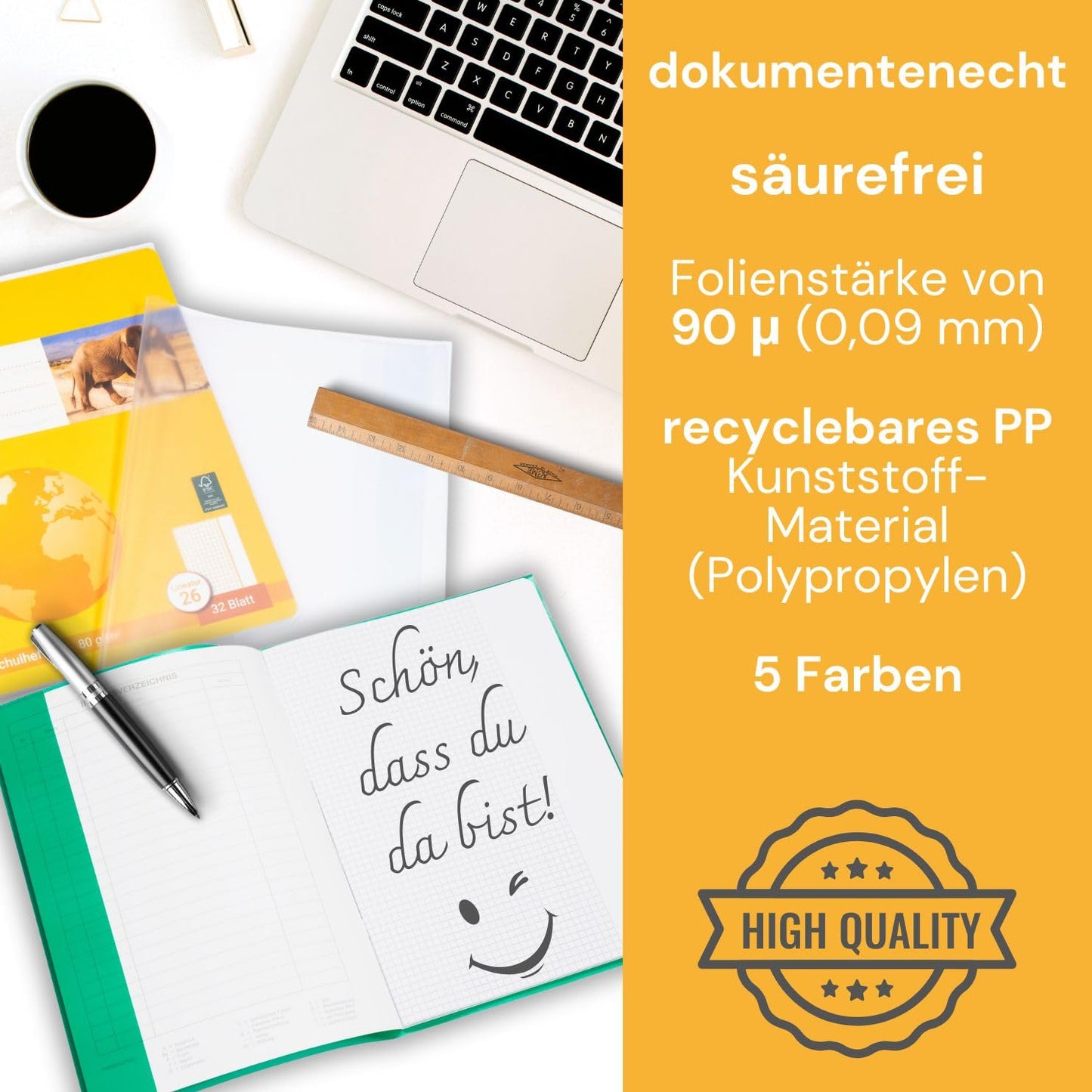 perfect line - 125 notebook covers A5, 5 colors - notebook cover transparent embossed - notebook protector made of recyclable PP, document-proof (5 sets (5 x 25 pcs.)
