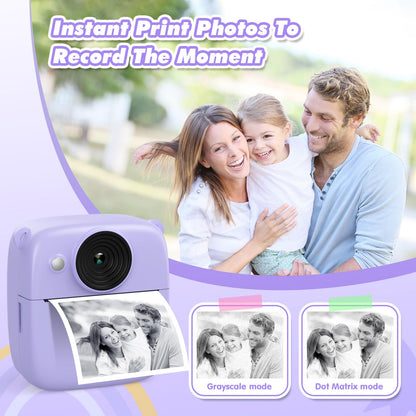 CalineGam Kids Camera Instant Camera, 48MP Instant Camera for Kids with 32GB Card & Printing Paper, 1080P Digital Camera for Kids, Gifts for Boys and Girls 3-12 Years (Purple)