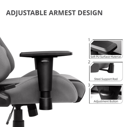 IntimaTe WM Heart Gaming Chair, Ergonomic Fabric Gamer Chair, Racing Office Chair with Adjustable Armrests, Computer Chair with Lumbar Pillow, Padded, Swivel Chair Rocking Function Gray