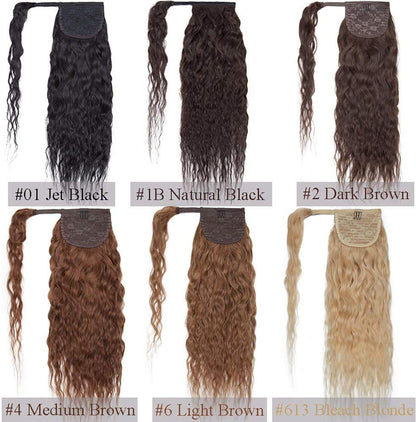 SEGO Clip-in ponytail extensions made of real hair. Curly wavy hairpiece for women. 14" (35cm) long and 80g in black #1-1.