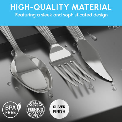 Durable plastic cutlery set - 50 forks, 50 spoons, 50 knives - kitchen utensil set - reusable stylish kitchen utensil set.
