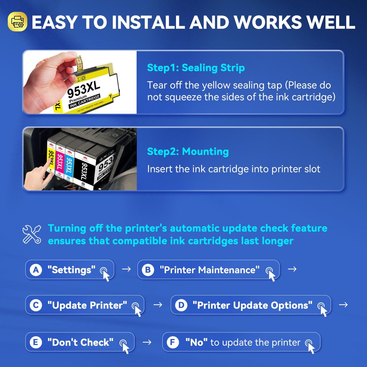 Toner Kingdom ink cartridges 953 XL 953XL printer cartridges remanufactured for HP 953XL multipack compatible with HP Officejet Pro 8710 8715 7720 7740 7730 8720 8730 8210 8725 8715 8740 Tray