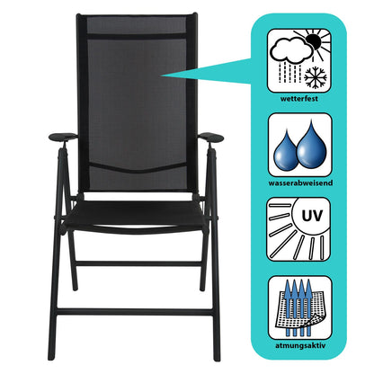Montafox Folding Chair Set Balcony Chairs Aluminum Garden Chair Adjustable Foldable Load Capacity 120 kg Outdoor High-Back Aluminum Folding Chair Double Pack Balcony Terrace, Color:Black, Quantity:4 Pieces