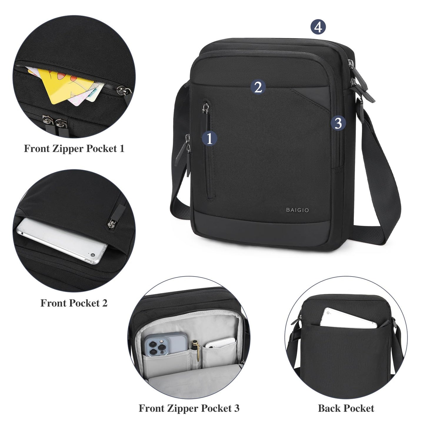 BAIGIO Men's Shoulder Bag for Tablet iPad up to 11 inches, Crossbody Bag for Men for Work Travel Everyday Life, Waterproof.