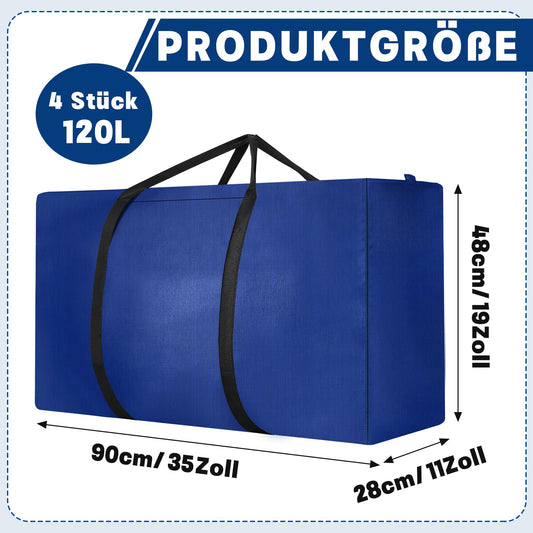 Dntorx 4 Pieces 120L Large Storage Bag, Oxford Heavy-Duty Moving Bags with Zipper Handle Moving Box Large Travel Bag Tote Bag for Comforters Clothes Bedding (Blue)