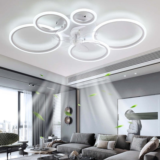 YUNZI Modern Ceiling Fan with Light, LED 72W Dimmable Ceiling Fan Light, Ceiling Fan Lamp for Living Room Bedroom Kitchen, 6 Speeds, White 100cm