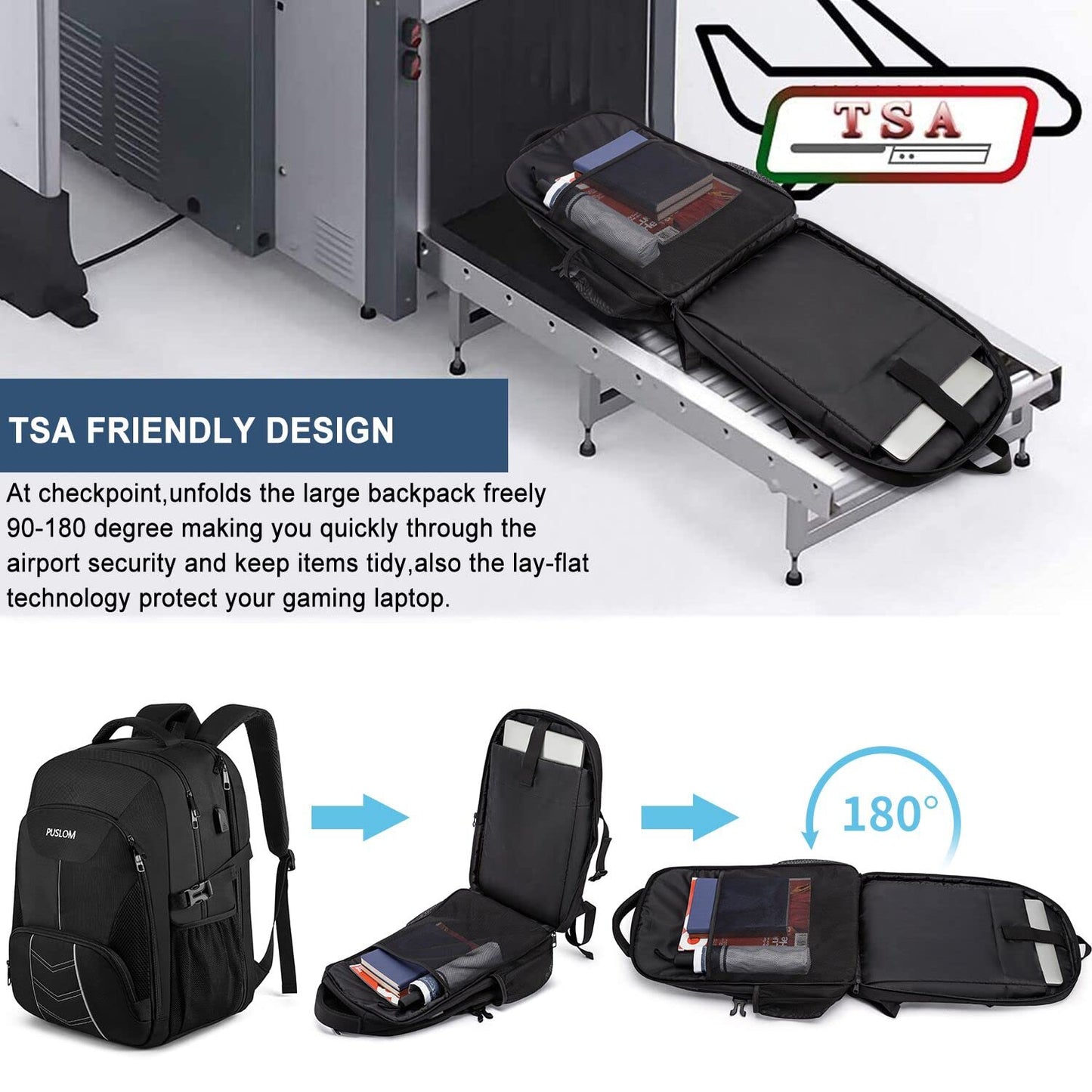 Extra Large Backpack Men 55L Waterproof 18.4 Inch Laptop Bag Work Laptop with USB Charging Port Anti Theft Business Travel School Backpack for Men Women Boys Teenagers Black