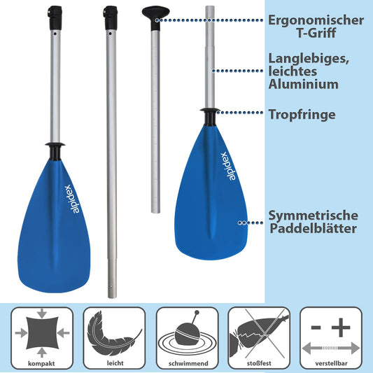 ALPIDEX 2 in 1 Paddle SUP Kayak Adjustable Lightweight Double Paddle Telescopic Paddle 160-207cm Aluminum Stand Up Paddle Board Kayaking, Color: light blue