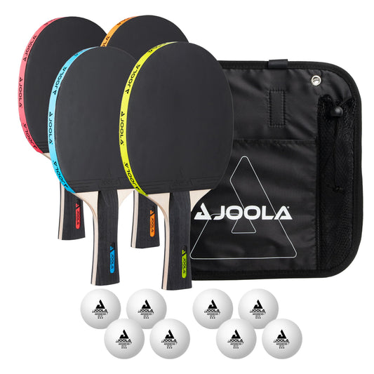 JOOLA Table Tennis Set, includes 4 paddles, balls, and carry bag (NEON)