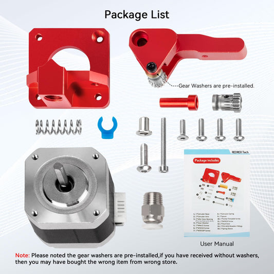 Redrex Dual Gear Ender 3 extruder with Nema 17 stepper motor upgrade kit ONLY for Creality Ender 3 V2, Ender 3 Pro, Ender 3 Neo Series, Ender 5 Series, Ender 7, CR6 SE, CR10 3D printers. TPU supported.