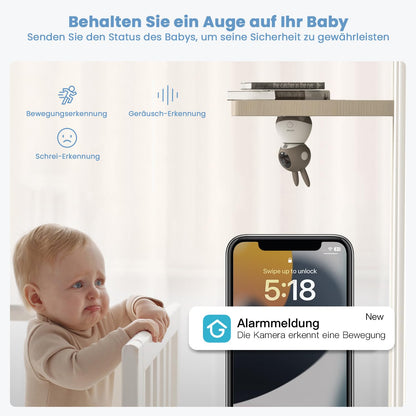 ieGeek Baby Monitor with 2 Camera [2K/3MP, 5 Inch] WiFi Video Baby Monitor PTZ 355°, IR Night Vision, Automatic Tracking, Cry/Motion/Sound Detection, supports Mobile App Control.