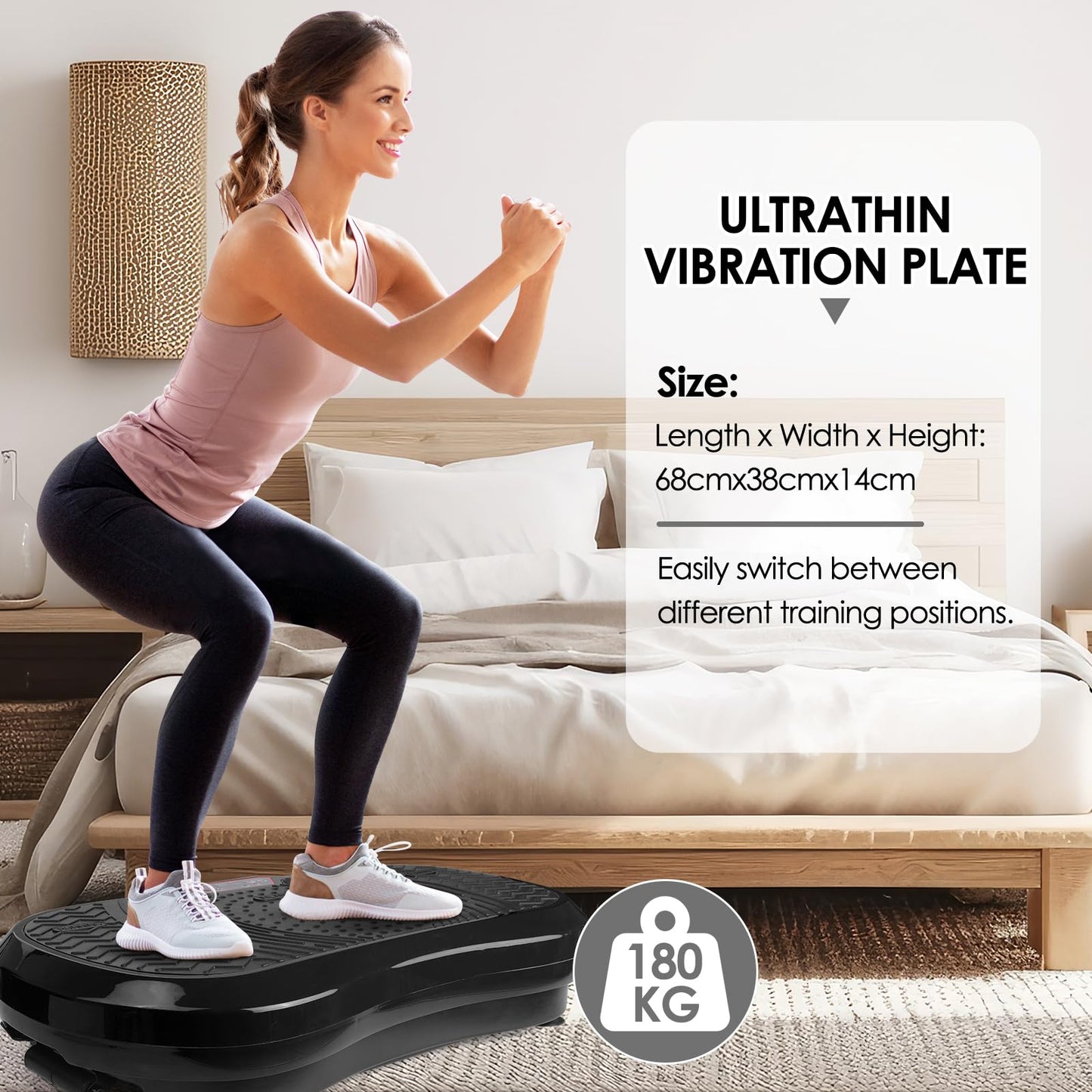 LIFERUN Vibration Plate 120 Intensity Levels + 10 Training Programs Quiet Motor Home Fitness Equipment Full Body Workout Muscle Training Massage Device with Remote Control and Training Belt 180 kg (Black)