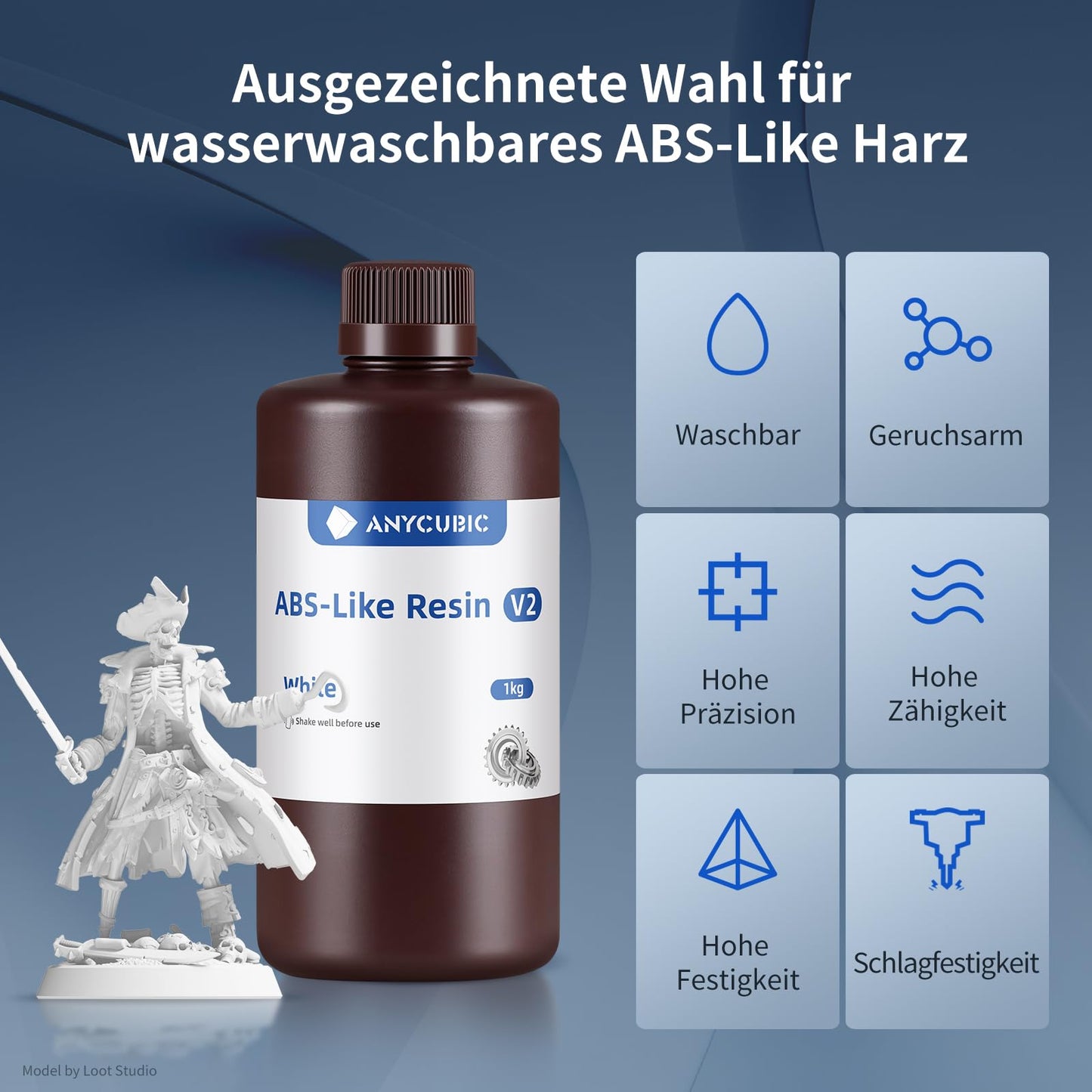 Water Washable ABS-Like Resin V2, ANYCUBIC 3D Printer Resin Odorless, High Hardness and Durability, High Precision 405nm UV-Curing Resin for 4/6/8K LCD/DLP 3D Printers, White 1000g