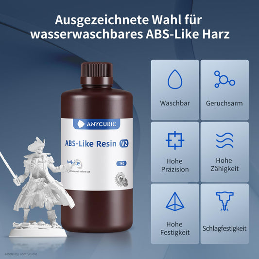 Water Washable ABS-Like Resin V2, ANYCUBIC 3D Printer Resin Odorless, High Hardness and Durability, High Precision 405nm UV-Curing Resin for 4/6/8K LCD/DLP 3D Printers, White 1000g
