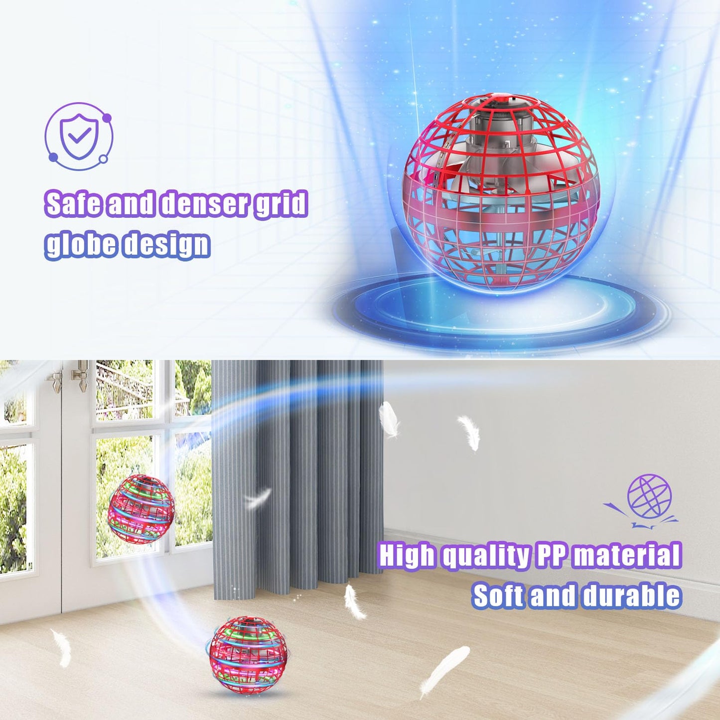 XINHOME flying ball, flying ball with LED lighting, Orbi ball drone kids flying orb ball hover toy gifts for boys girls 6-12 years flying orb ball toy