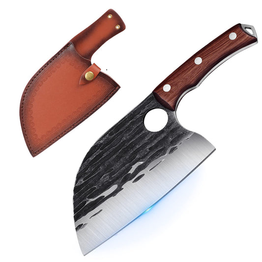 SMITH CHU cleaver Serbian butcher knife hand-forged chef knife kitchen knife meat cleaver sharp boning knife with leather sheath full tang outdoor for BBQ camping