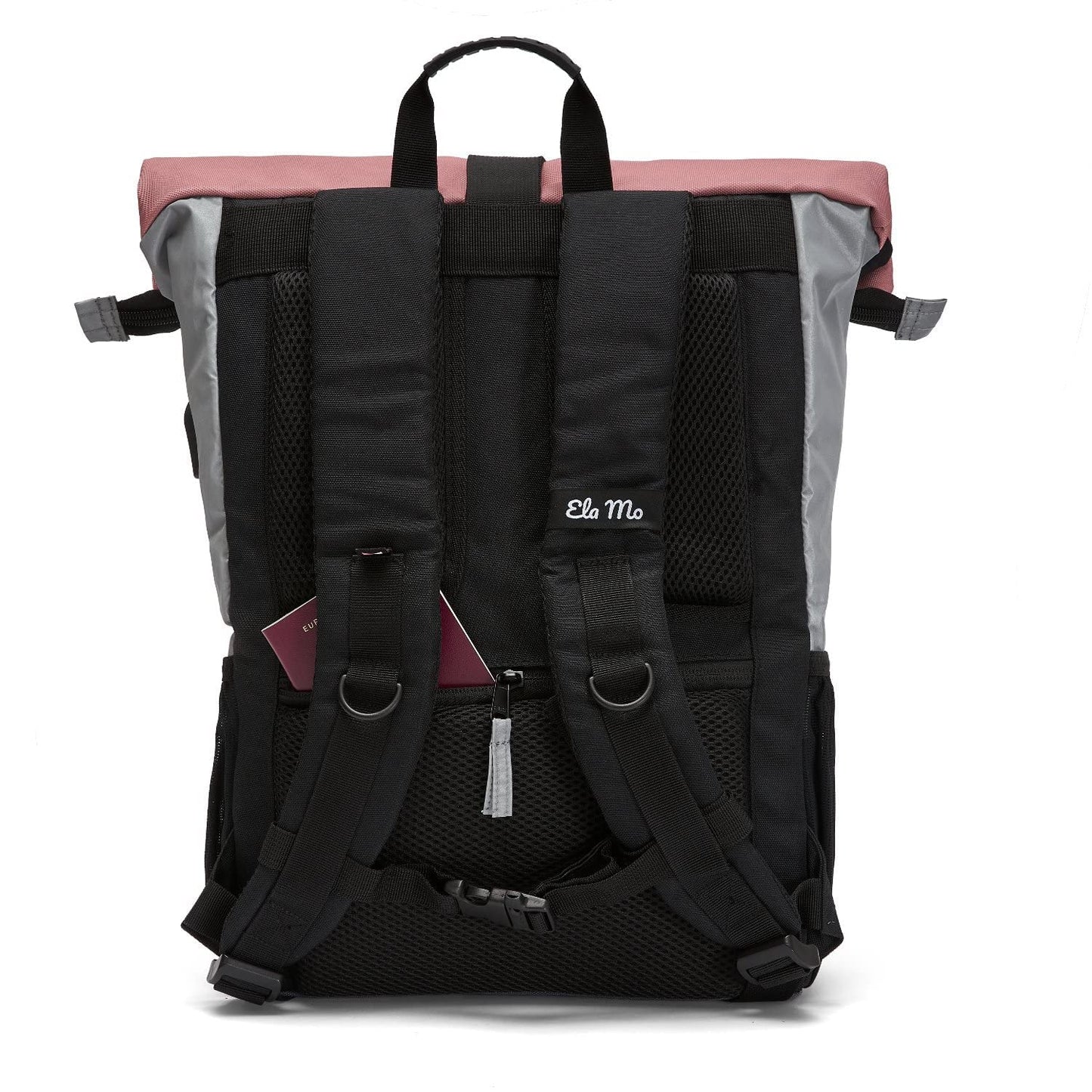 Ela Mo women's backpack - rolltop design - laptop backpack for women - anti-theft bag for school, college, business (Peach)