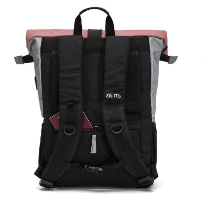 Ela Mo women's backpack - rolltop design - laptop backpack for women - anti-theft bag for school, college, business (Peach)
