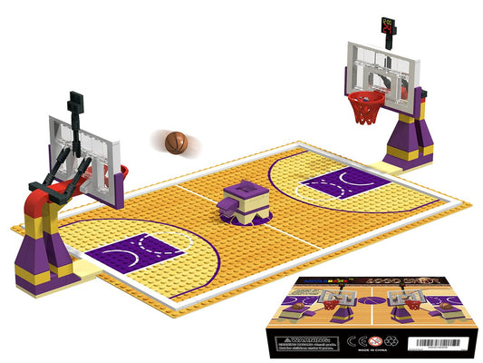 Building Block Educational Toys for Basketball Court Baseplates 5" X 10" (3-Pack) and sets of 2 Basketball Stand Building Blocks for Basketball Game compatible with major brands (Basketball Playset)
