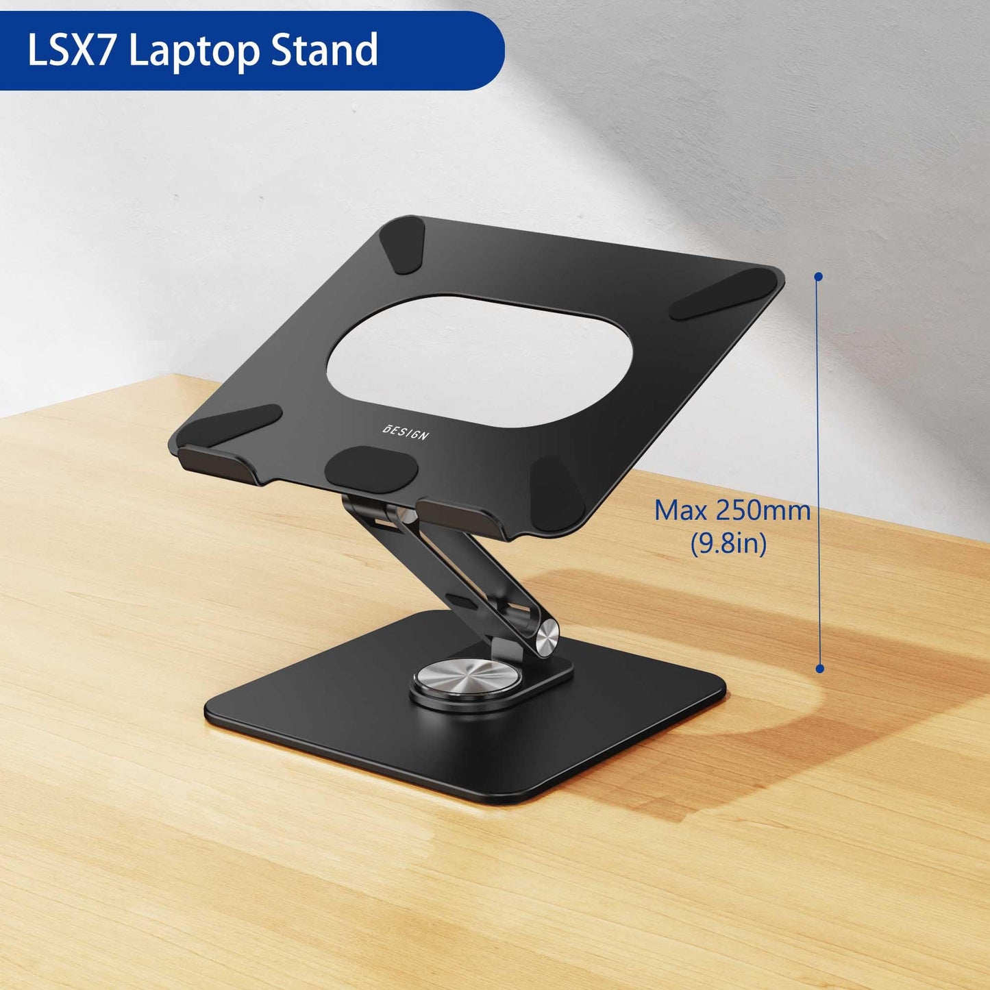 BESIGN LSX7 Laptop stand with 360 Rotating Base, Adjustable ergonomic Notebook Stand, Laptop stand compatible with 10-15.6" Laptops (Black)