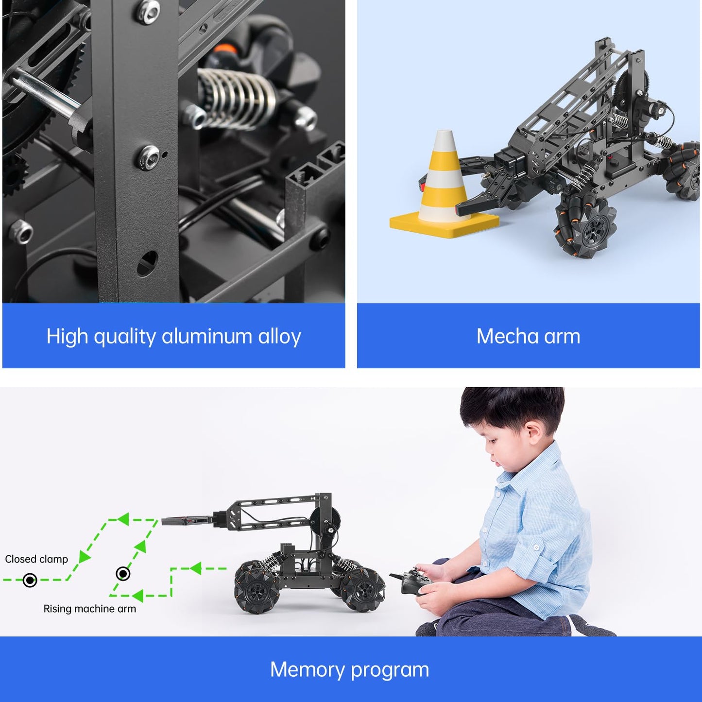 Robot kit, robot toy, experiments for kids 8+, 2-in-1 robot arm car with electronic programming and remote control, STEM kids' toy, birthday gifts for kids.