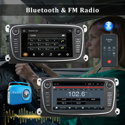 Android car radio for Ford Focus with GPS navigation CAMECHO 7 inch capacitive touchscreen car radio Double Din with Bluetooth/USB/WiFi/FM/EQ Rearview camera for Ford Mondeo S-Max C-Max Galaxy +CANBUS.
