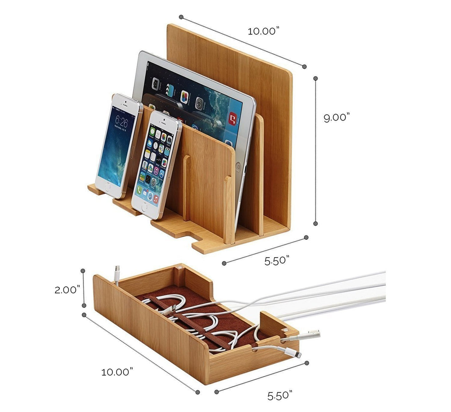 XPhonew desktop bamboo wood charging stand docking station/cradle/holder/charger stand/cell phone mount compatible with iPhone 13 12 11 Pro Max XS XR X iPad laptop Samsung smartphones tablets