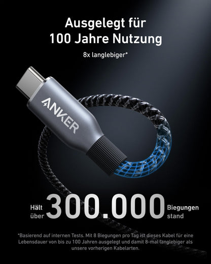 Anchor Prime USB C to USB C cable, 240W 90cm fast charging cable USB C, Upcycled nylon in braided design, 100 years durability, USB 2.0 cable for iPhone 16/16 Pro/16 Pro Max/16 Plus, MacBook, Galaxy S24