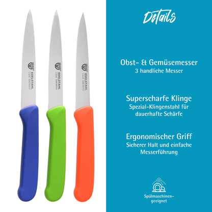 GRÄWE Vegetable Knife, 6-piece set, small kitchen knife set, fruit knife, paring knife, stainless steel, colorful, super sharp edge