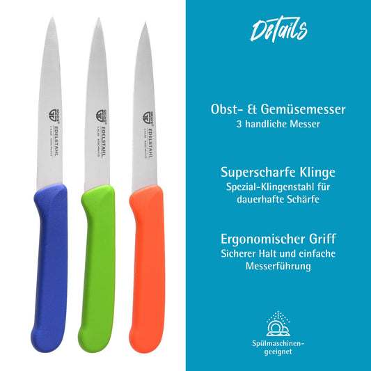 GRÄWE Vegetable Knife, 6-piece set, small kitchen knife set, fruit knife, paring knife, stainless steel, colorful, super sharp edge