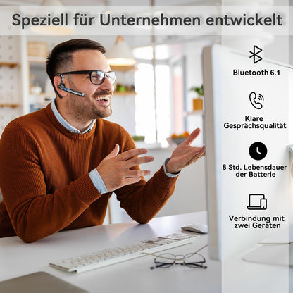 Bluetooth headset with microphone, V6.1 in-ear hands-free mobile wireless headphones with LED charging case for driving/business/office, IPX7 waterproof, compatible with iPhone Android smartphones and tablets.