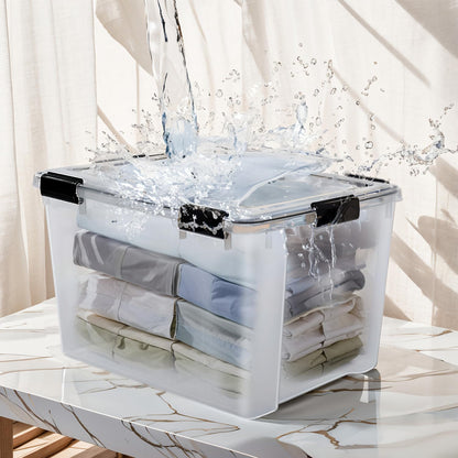 Iris Ohyama airtight plastic storage boxes with lid, 70L, 2-pack, transparent, hermetic waterproof seal, sturdy snap locks, stackable, dustproof, BPA-free, AT-LD.