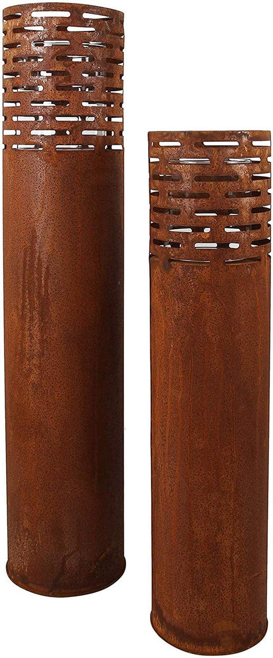 Passion for decor: Set of 2 rust design metal lantern pillars, 75 + 95 cm tall, garden lantern, candle holder, decorative pillar with candle glass, metal pillar, candle pillar, outdoor garden decor.