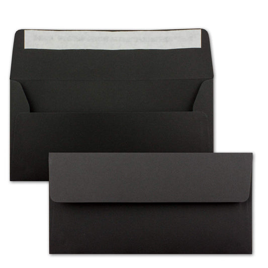 300x Craft paper envelopes DL size - Black ECO - Self-adhesive 11 x 22 cm - 120 gsm wide flap - Vintage envelopes - by NEUSER PAPIER