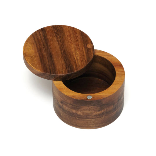 Lipper International salt or spice box made of acacia wood with twist lid, 8.9 x 6.4 cm.