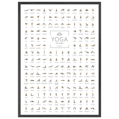 JUNOMI® Yoga Poster A2 size with black frame, yoga accessory for studios and home practice, perfect yoga gift idea, yoga exercises for beginners and professionals | with frame