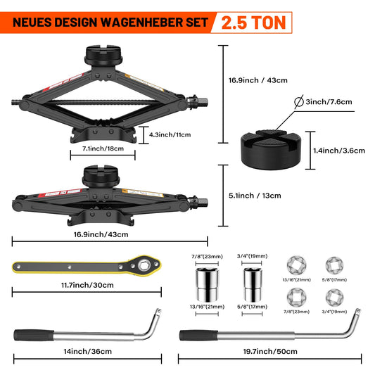 IMAYCC Jack 2.5T/2500kg, Universal scissor jack for car with rubber pad, Portable jack with lug wrench, Car emergency kit for SUV MPV, Ideal for maintenance and repair.