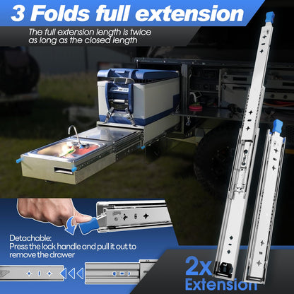 SHUHANG Heavy Duty Drawer Slides Full Extension 400mm with Lock, Ball Bearing Drawer Runners, 120KG Load Capacity, Side Mount, 1 Pair (2 Pieces)