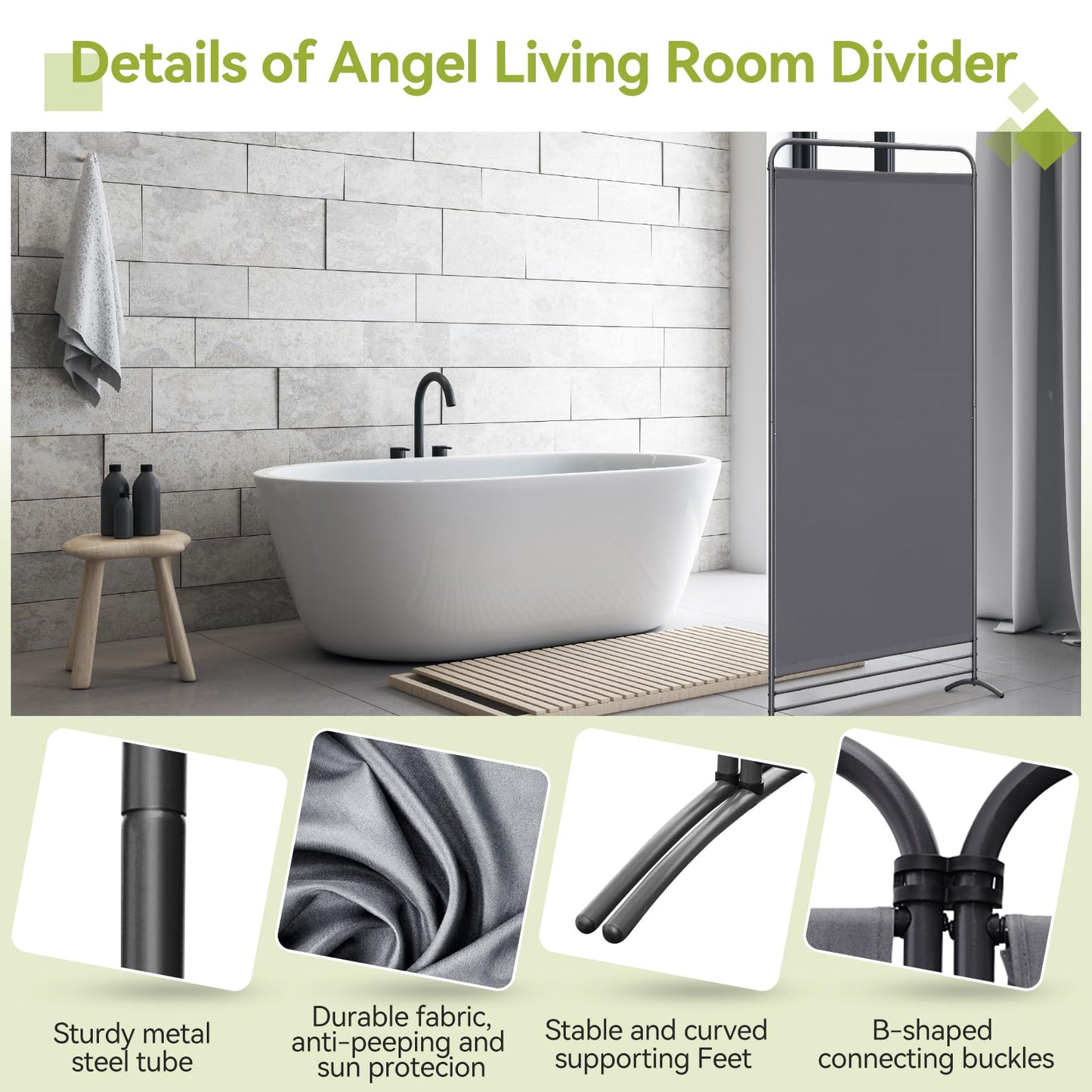 Angel Living Room Divider 1 Foldable Room Divider Freestanding Privacy Screen Standing Partition Privacy for Offices, Balcony, Bedroom, Outdoor Garden, 81cm x 180cm Gray