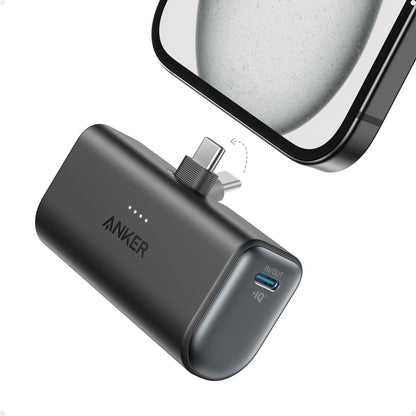 Anchor Nano Powerbank, 5000mAh Powerbank 22.5W, Integrated Foldable USB-C Connector, Compatible with iPhone 17/16/15, Samsung S22/23 Series, Note20 Series, Huawei, iPad Pro/Air, AirPods, and more.