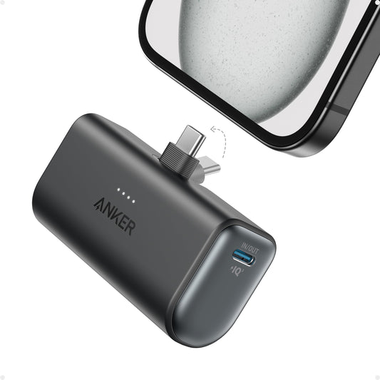 Anchor Nano Powerbank, 5000mAh Powerbank 22.5W, Integrated Foldable USB-C Connector, Compatible with iPhone 17/16/15, Samsung S22/23 Series, Note20 Series, Huawei, iPad Pro/Air, AirPods, and more.