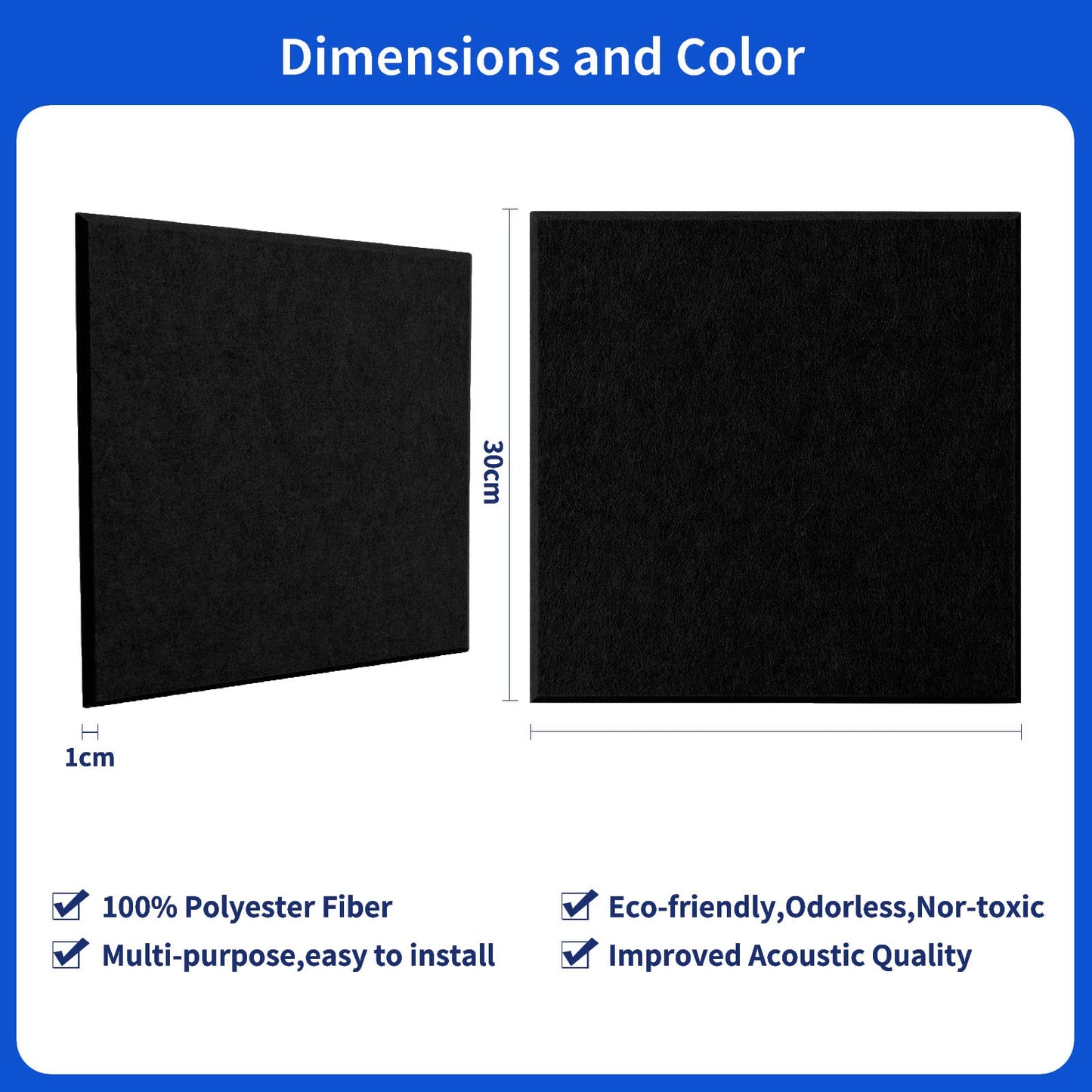 Rdutuok 12 Pieces Acoustic Panels, 30 x 30 x 1 cm High Density Acoustic Panel Soundproofing Panels for Recording Studio, Office, Studio, Sound Treatment, and Wall Decoration (Black)