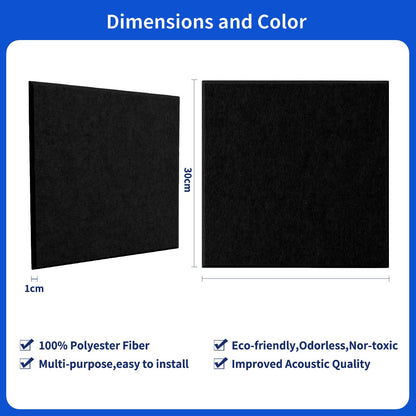 Rdutuok 12 Pieces Acoustic Panels, 30 x 30 x 1 cm High Density Acoustic Panel Soundproofing Panels for Recording Studio, Office, Studio, Sound Treatment, and Wall Decoration (Black)
