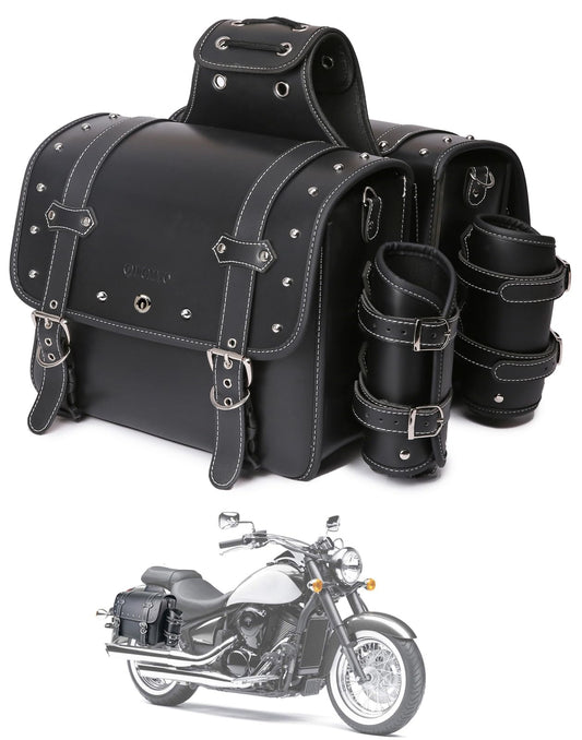 High-density leather motorcycle saddlebags, throw-over bags, luggage racks, side bags with drink holder, waterproof, side tool pouch, storage bag for motorcycle, universal, 1 pair, L, black.