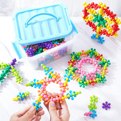 NiToy Snowflake Connect Blocks 300 Pieces for Kids 3 and Up, multicolor plastic blocks for early learning and creativity, STEM toy with carrying bag, safe material.
